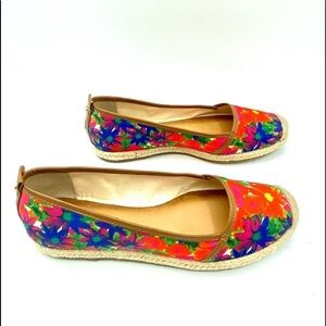 Antonio Melani Leather Canvas Ballet Flat Womens Shoes Tropical Floral size 6